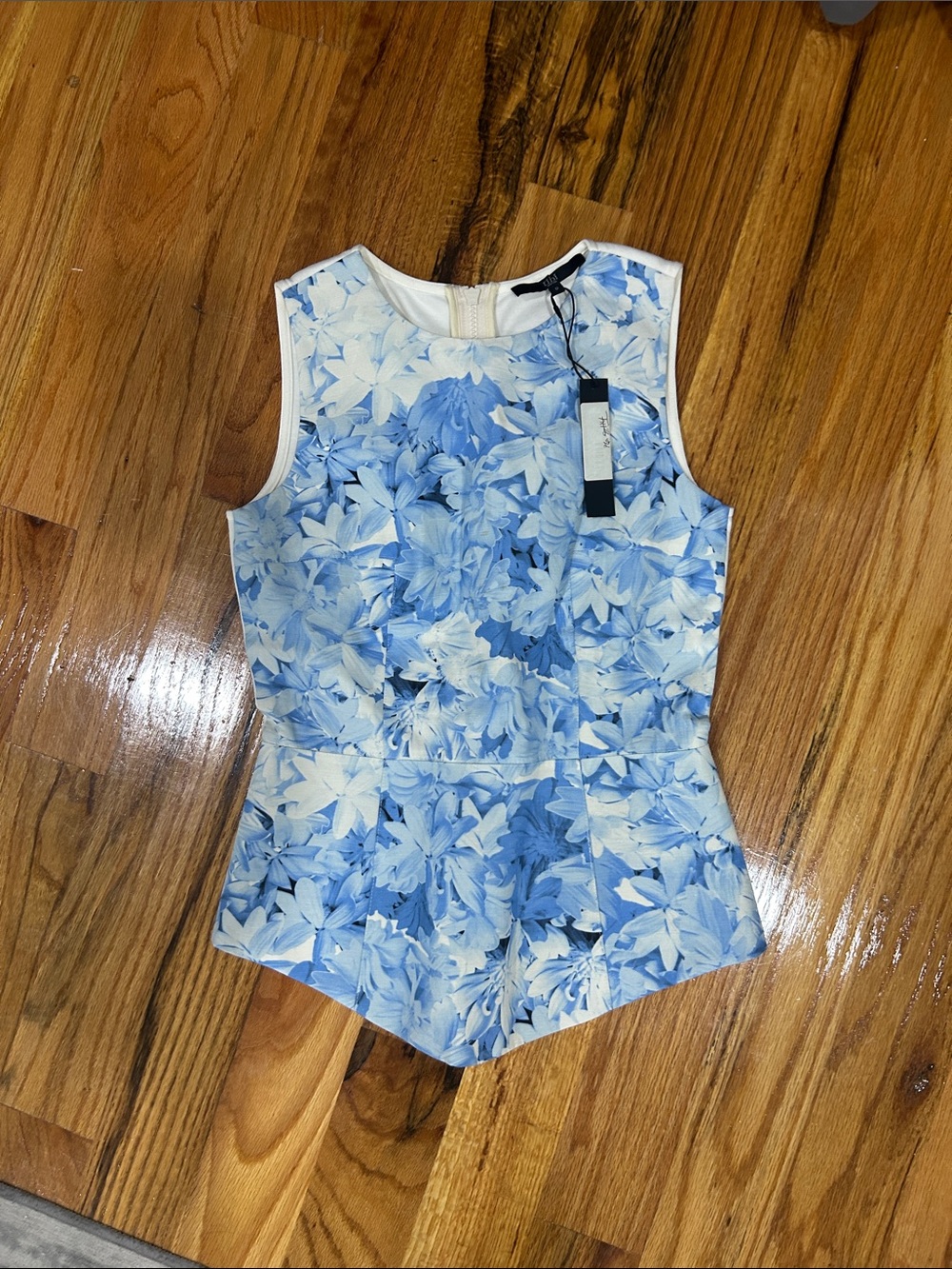 Tibi Blue and White Floral Sleeveless Camisole